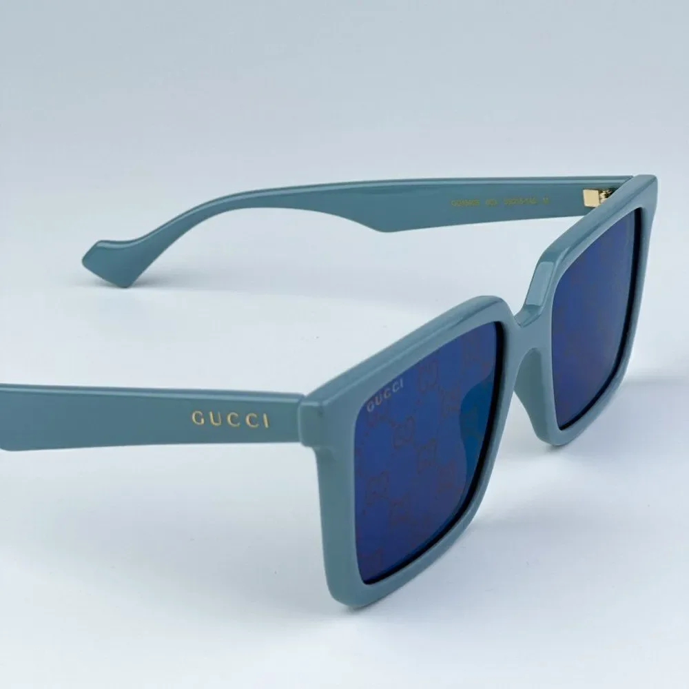 NEW Gucci GG1540S 003 Light Blue Violet Logo Mirrored Men Square 55mm Sunglasses
